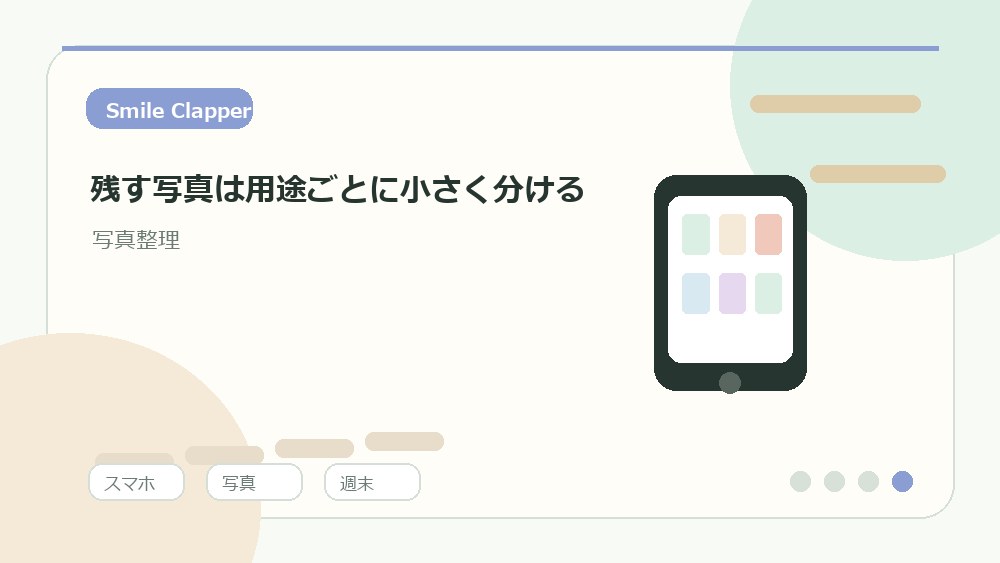 残す写真は用途ごとに小さく分けるの内容を表すイラスト