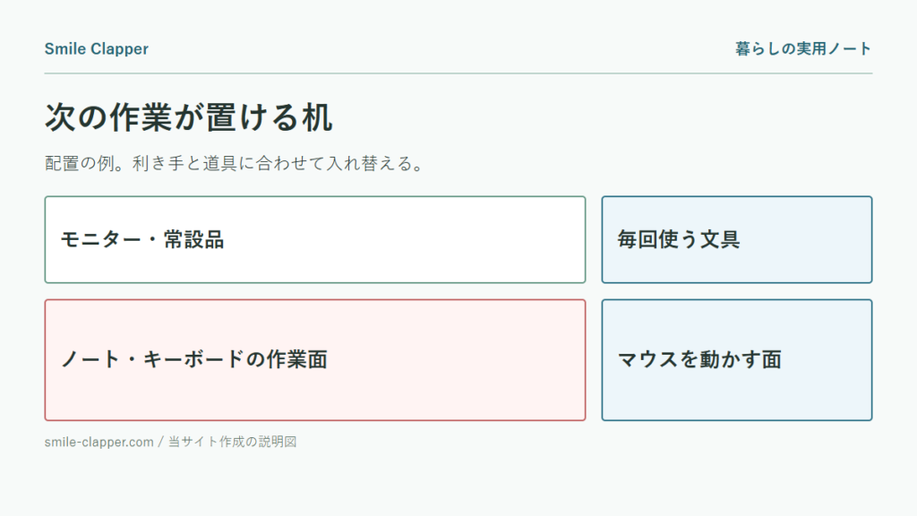 デスクの片付けは「次の作業」が置けるまでの説明図